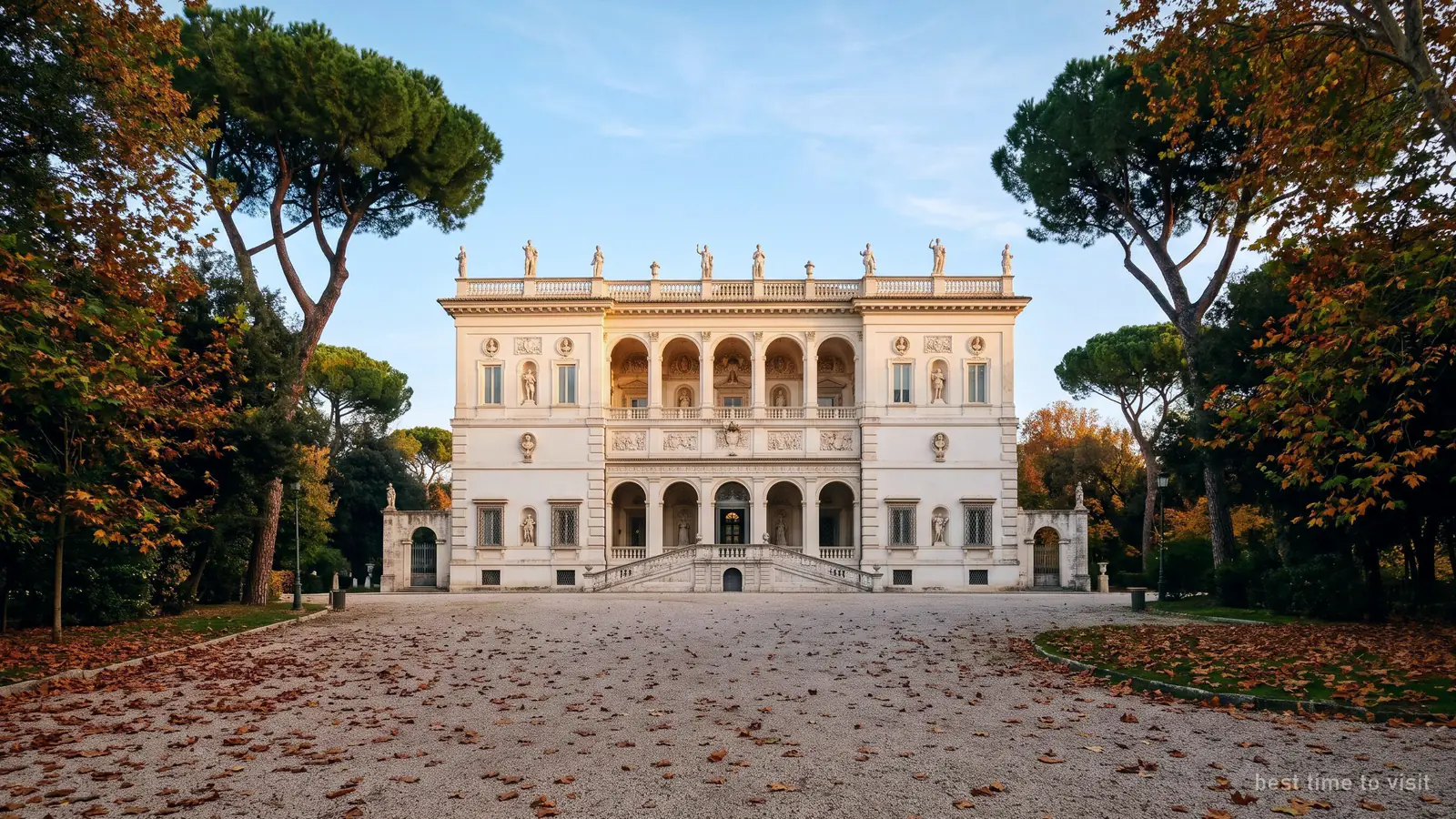 The Borghese Gallery villa in late-afternoon autumn light