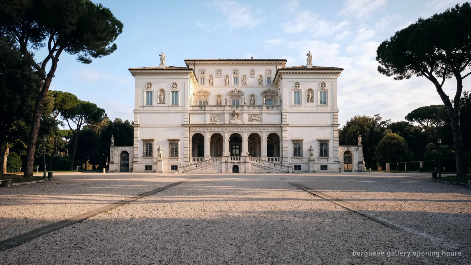 The Borghese Gallery villa in early morning light before the 9 am opening