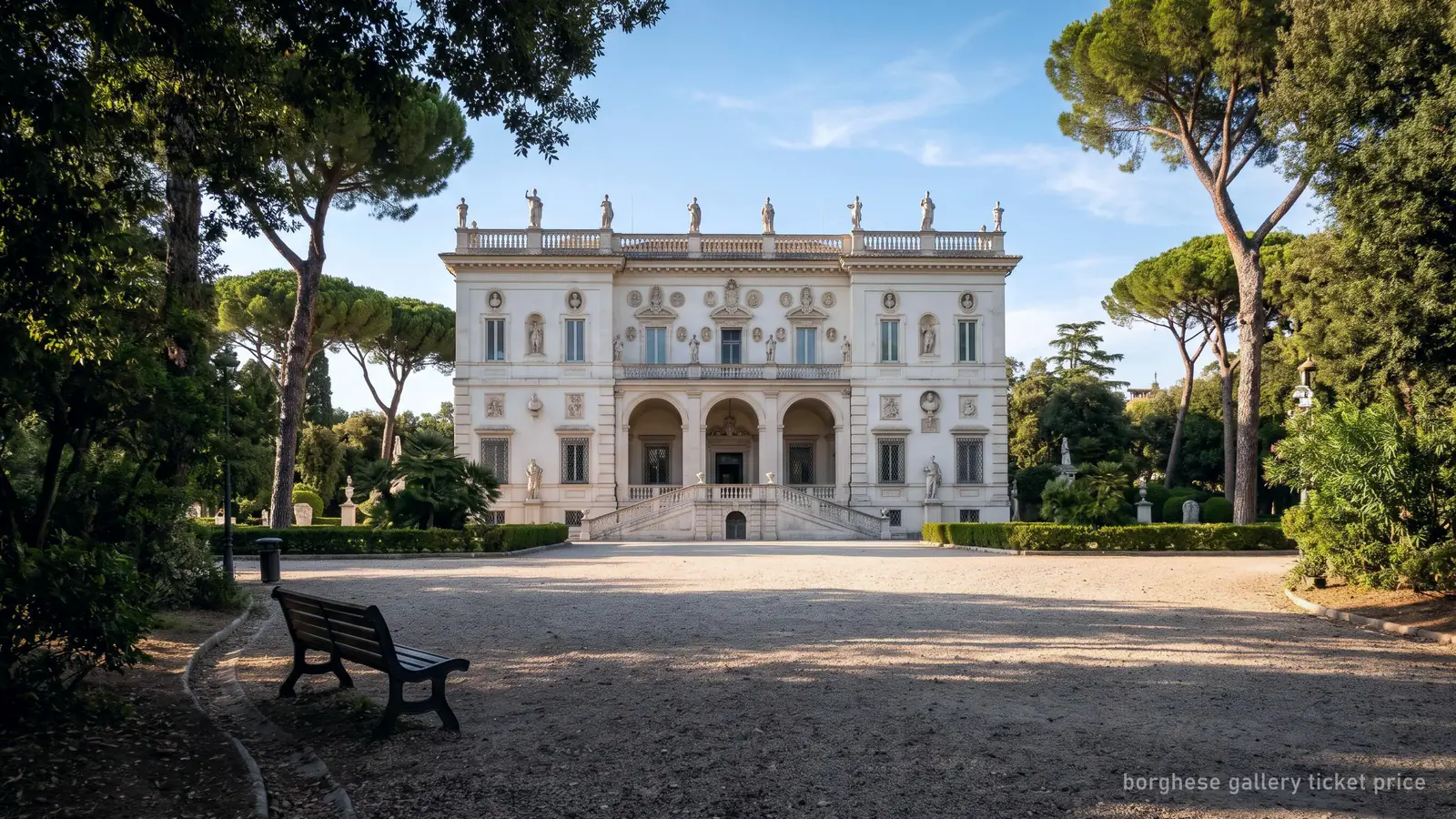 Path towards the Borghese Gallery villa in Rome, where every visit needs a booked ticket