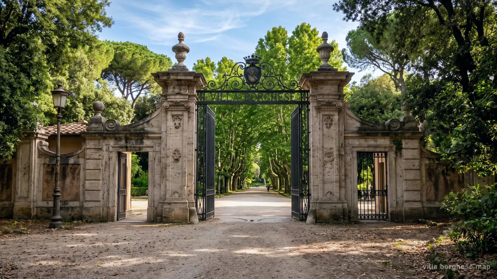 A gate into Villa Borghese park, Rome, one of several entrances